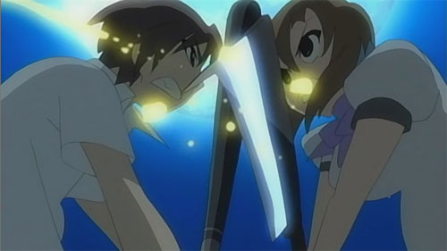 Keiichi and Rena clashing steel