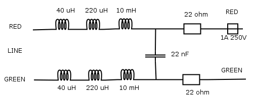 Circuit diagram for ADSL line filter